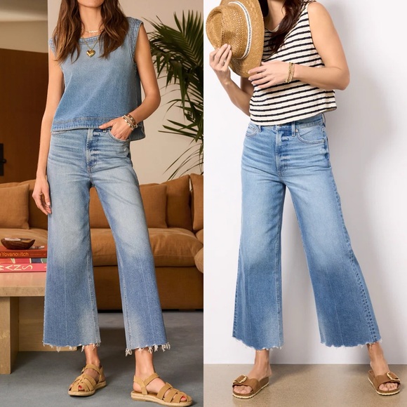Evereve Denim - Evereve Pistola Lana High Rise Crop Raw Hem Wide Leg Jeans